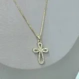 COLAR VENESIANA PINGENTE CRUZ CRAVEJADA ZIRCONIA COM PONTAS ARREDONDADAS COLAR VENESIANA PINGENTE CRUZ CRAVEJADA ZIRCONIA COM PONTAS ARREDONDADAS