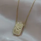 COLAR VENESIANA PINGENTE ESPIRITO SANTO RETANGULAR CRAVEJADO ZIRCONIA AO REDOR COLAR VENESIANA PINGENTE ESPIRITO SANTO RETANGULAR CRAVEJADO ZIRCONIA AO REDOR