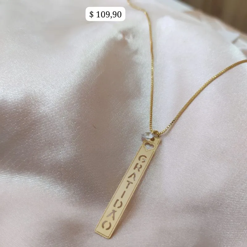 COLAR VENESIANA PINGENTE GRATIDÃO VAZADO E PONTO DE LUZ