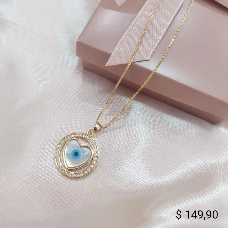 COLAR VENESIANA PINGENTE OLHO GREGO MADRE PEROLA CRAVEJADO ZIRCONIA AO REDOR COLAR VENESIANA PINGENTE OLHO GREGO MADRE PEROLA CRAVEJADO ZIRCONIA AO REDOR