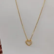 COLAR VENEZIANA CORAÇÃO VAZADO CRAVEJADO ZIRCONIA