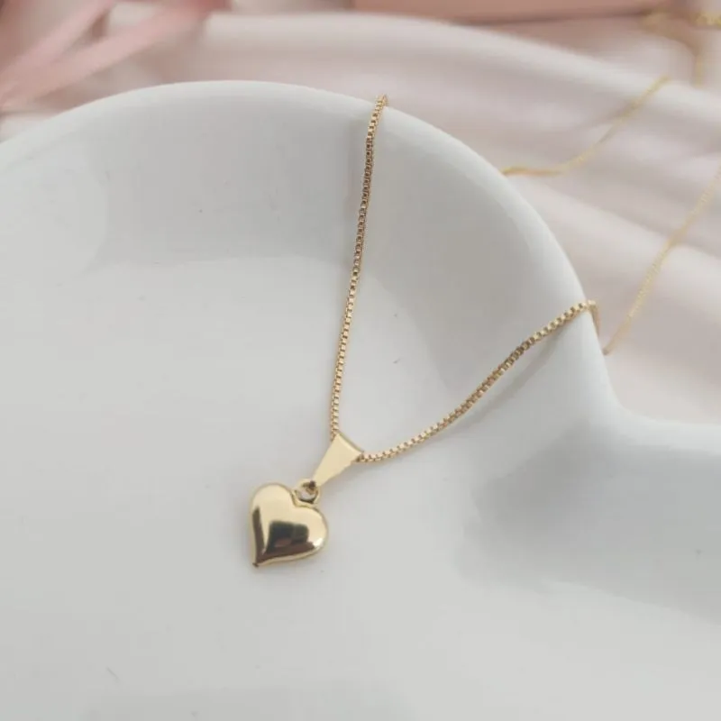 COLAR VENEZIANA PINGENTE CORAÇÃO BOLEADO 9MM