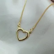 COLAR VENEZIANA PINGENTE CORAÇÃO LISO VAZADO 12MM