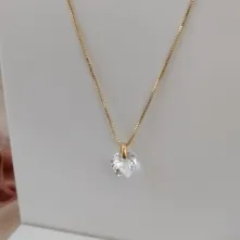 COLAR VENEZIANA PINGENTE PEDRA DE CORAÇÃO ZIRCONIA