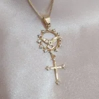 COLAR VENEZIANA PINGENTE REDONDO ESPIRITO SANTO ZIRCONIA E CRUZ COM ZIRCONIA COLAR VENEZIANA PINGENTE REDONDO ESPIRITO SANTO ZIRCONIA E CRUZ COM ZIRCONIA