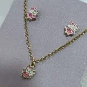 CONJUNTO INFANTIL RESINADO ELO PORTUGUES CORUJA ROSA