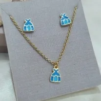 CONJUNTO INFANTIL RESINADO ELO PORTUGUÊS VESTIDO AZUL