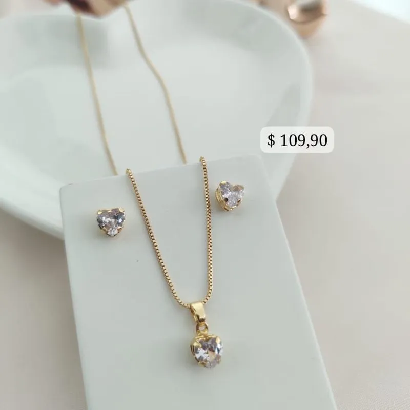 CONJUNTO VENEZIANA CORAÇÃO PEDRA ZIRCONIA CONJUNTO VENEZIANA CORAÇÃO PEDRA ZIRCONIA