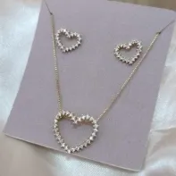 CONJUNTO VENEZIANA CORAÇÃO VAZADO CRAVEJADO ZIRCONIA CONJUNTO VENEZIANA CORAÇÃO VAZADO CRAVEJADO ZIRCONIA