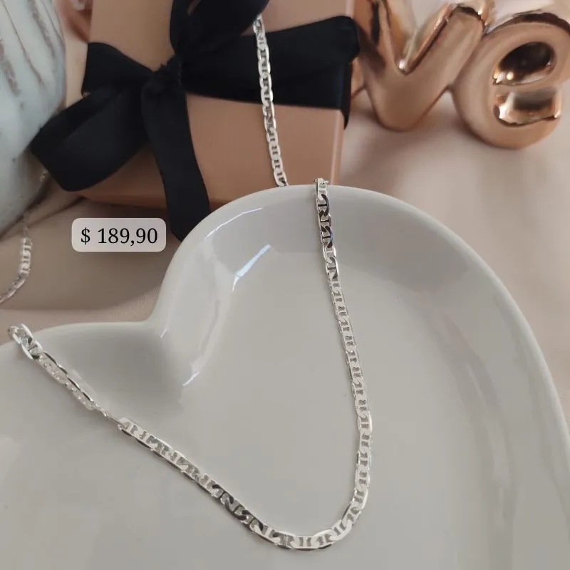 CORRENTE MASCULINA INSPIRAÇÃO GUCCI B. PRATA 925