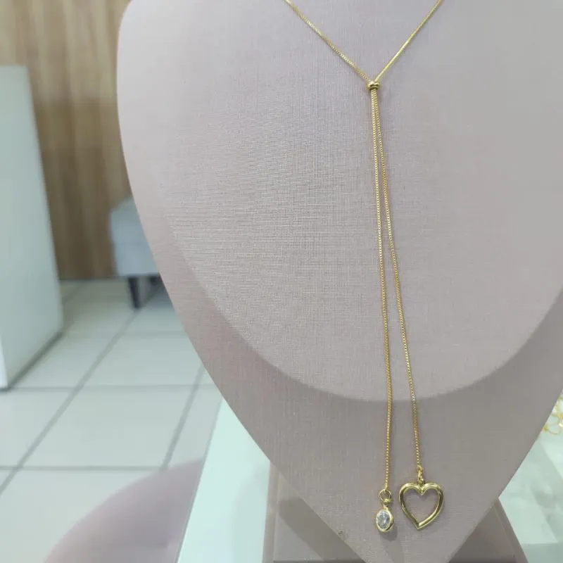 LONGUINHO ESTILO GRAVATINHA PONTO DE LUZ E CORAÇÃO VAZADO LONGUINHO ESTILO GRAVATINHA PONTO DE LUZ E CORAÇÃO VAZADO