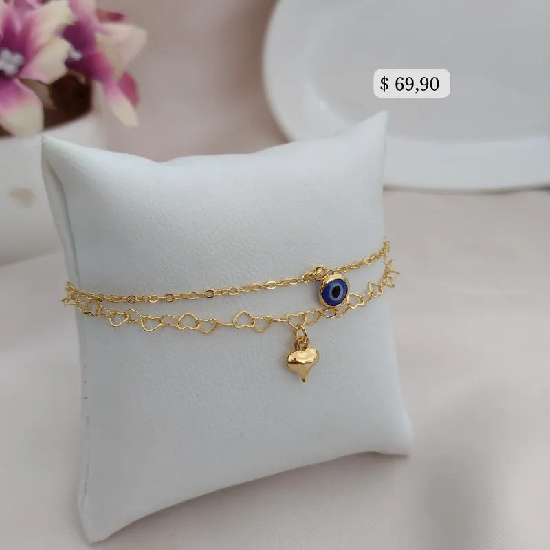 PULSEIRA 2 EM 1 COM OLHO GREGO E CORAÇÃO BOLEADO