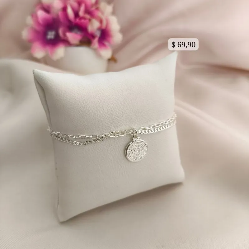 PULSEIRA 2 EM 1 GROUMETE E CARTIER COM PLACA ORAÇÃO PAI NOSSO B. A PRATA 925