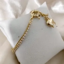 PULSEIRA 2 EM 1 VENEZIANA E RIVIERIA FECHO BOIA E PINGENTE DE CORAÇÃO BOLEADO