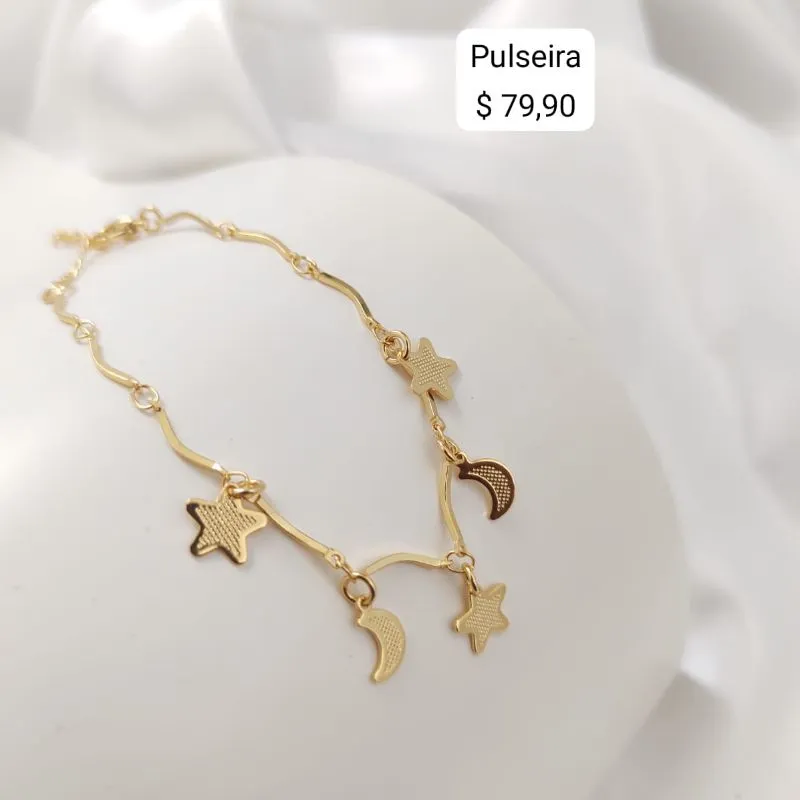 PULSEIRA BASTÃO COM PINGENTES DE LUA E ESTRELA
