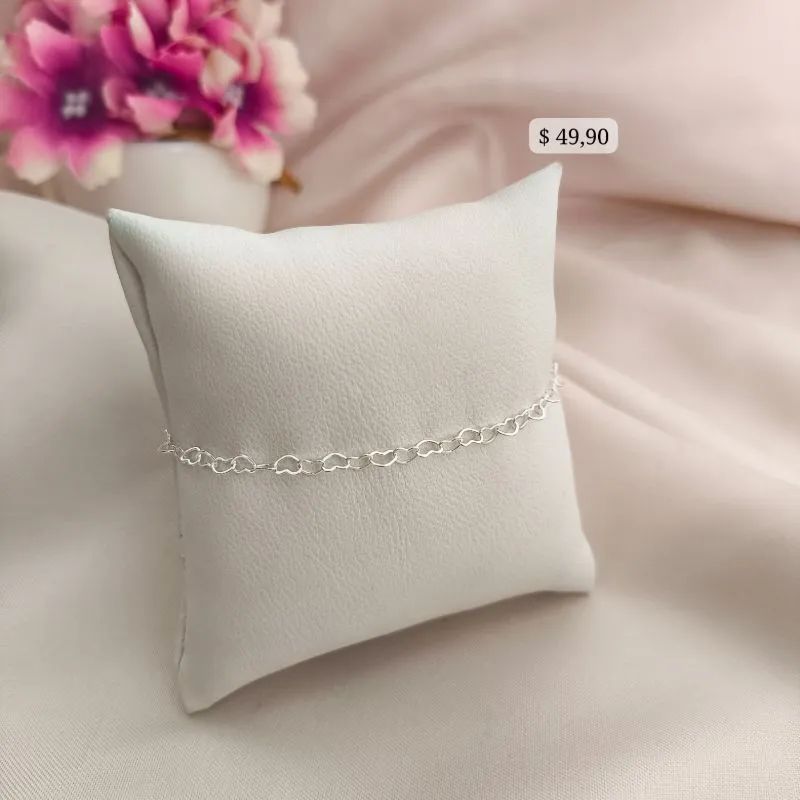PULSEIRA COM CORAÇÕES ENTRELAÇADOS B. A PRATA 925