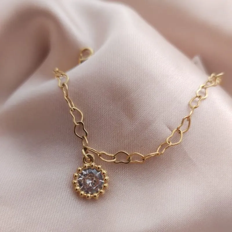 PULSEIRA CORAÇÃO ENTRELAÇADOS PINGENTE PONTO DE LUZ E MINI ESFERAS