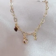 PULSEIRA DE CORAÇÕES ENTRELACADOS PINGENTE PLACA DE CORAÇÃO E ESTRELA E PONTO DE LUZ ROSA PULSEIRA DE CORAÇÕES ENTRELACADOS PINGENTE PLACA DE CORAÇÃO E ESTRELA E PONTO DE LUZ ROSA