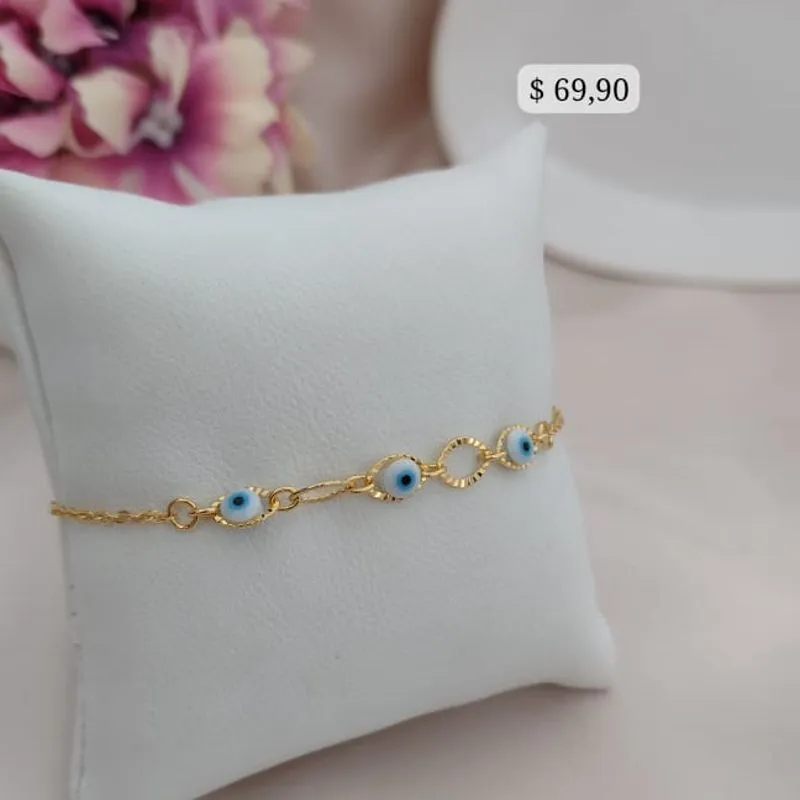 PULSEIRA DE OLHO GREGO COM ELOS VAZADOS PULSEIRA DE OLHO GREGO COM ELOS VAZADOS