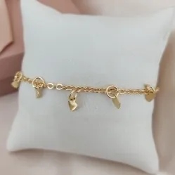 PULSEIRA ELO PORTUGUES COM PLACAS DE CORAÇÃO LISO CHATADO PULSEIRA ELO PORTUGUES COM PLACAS DE CORAÇÃO LISO CHATADO