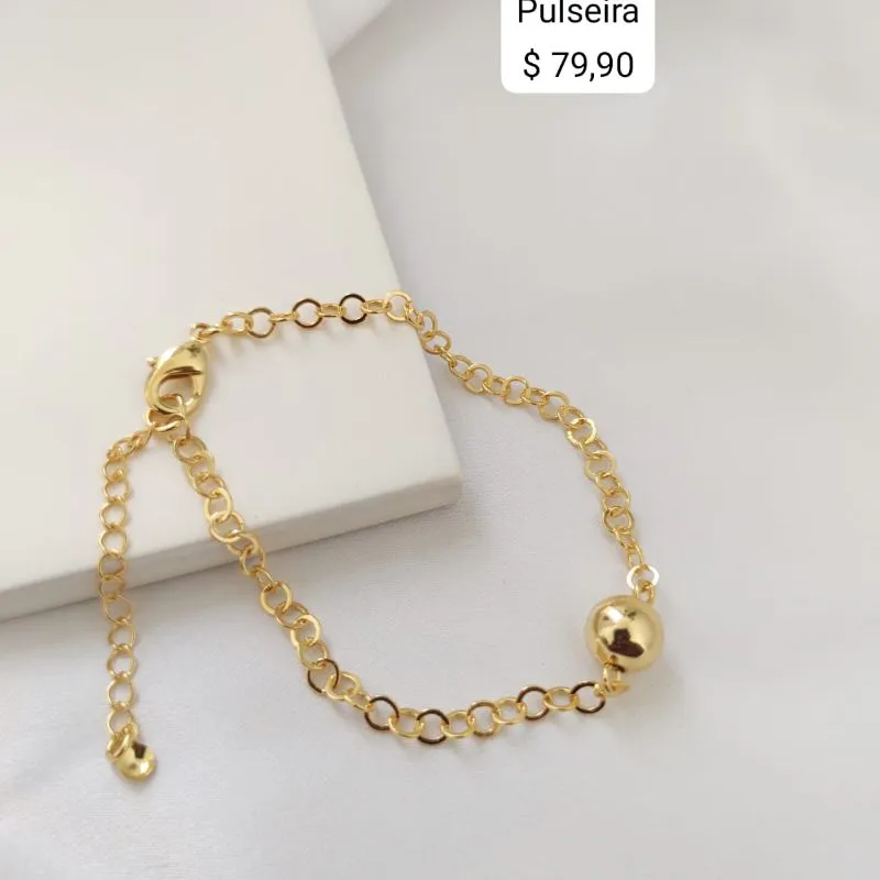 PULSEIRA EM ELO PORTUGUES COM ESFERA DOURADA 8MM PULSEIRA EM ELO PORTUGUES COM ESFERA DOURADA 8MM
