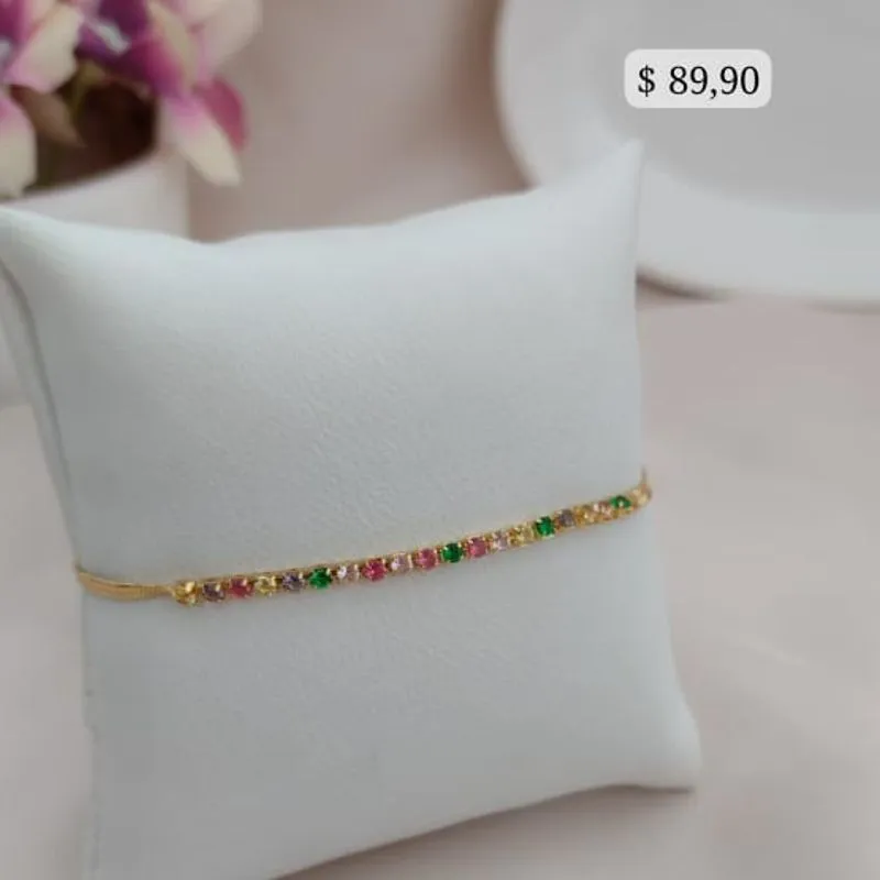 PULSEIRA FITA RIVIEIRA COM ZIRCONIAS COLORIDAS PULSEIRA FITA RIVIEIRA COM ZIRCONIAS COLORIDAS