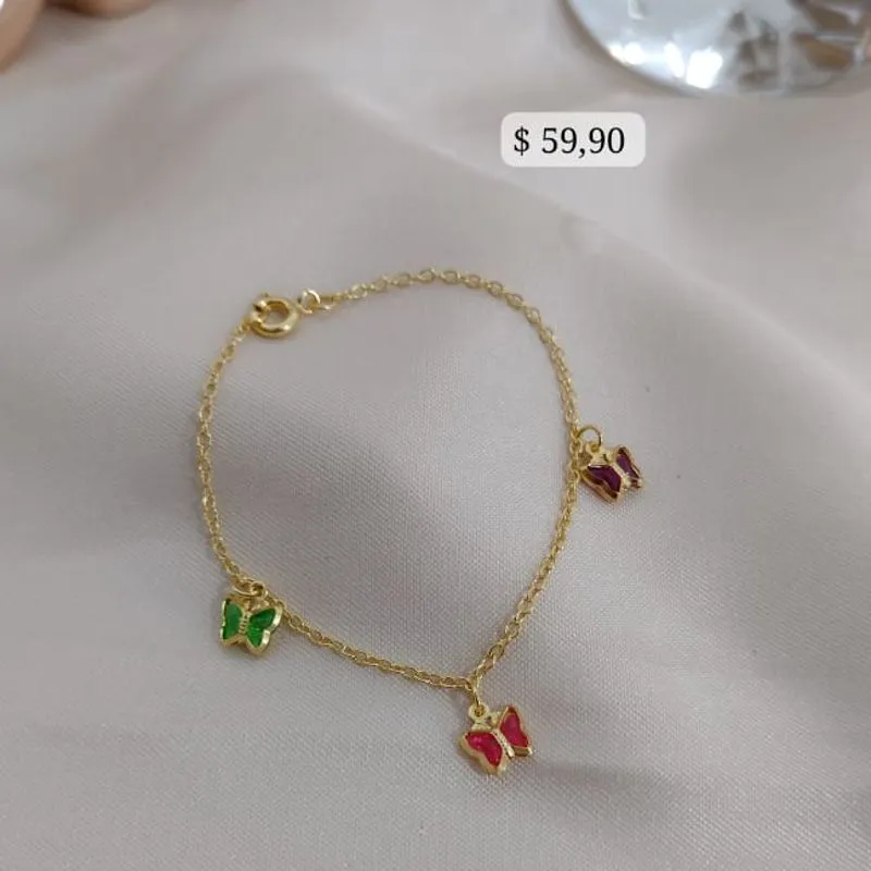 PULSEIRA INFANTIL E BORBOLETAS COLORIDAS