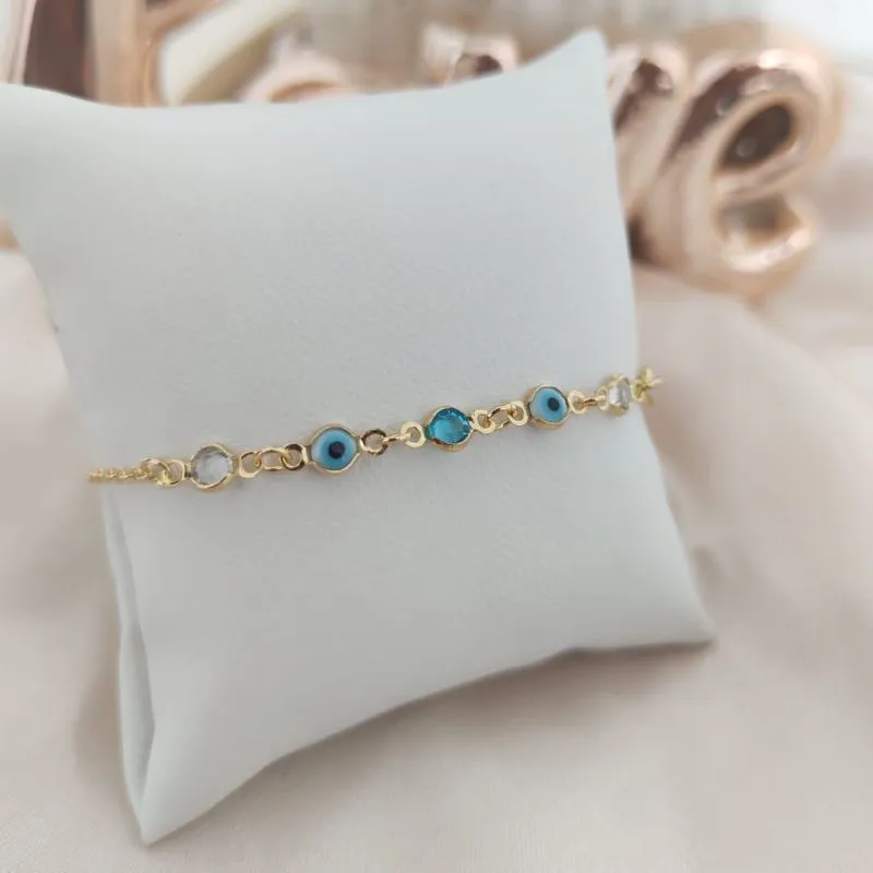 PULSEIRA OLHO GREGO E PEDRAS DE ZIRCONIA VERDE CLARO PULSEIRA OLHO GREGO E PEDRAS DE ZIRCONIA VERDE CLARO