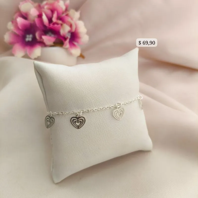 PULSEIRA PLACAS DE CORAÇÕES VAZADOS UM DENTRO DO OUTRO B. A PRATA 925 PULSEIRA PLACAS DE CORAÇÕES VAZADOS UM DENTRO DO OUTRO B. A PRATA 925