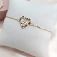 PULSEIRA REGULAVEL COM CORAÇÃO CARAJADO ZIRCONIA COLORIDA E NOME FÉ