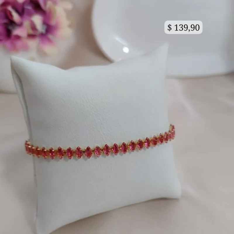 PULSEIRA REGULAVEL COM ZIRCONIAS OVAIS ROSAS PULSEIRA REGULAVEL COM ZIRCONIAS OVAIS ROSAS