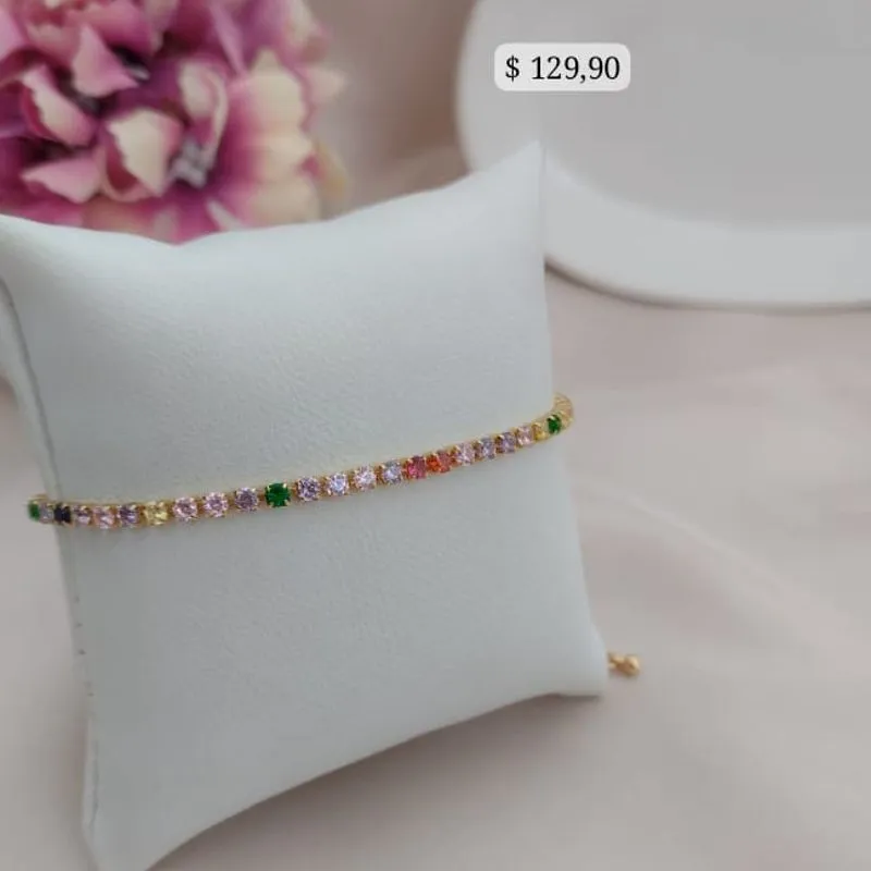 PULSEIRA RIVIELRA REGULAVEL COM ZIRCONIAS COLORIDAS 3MM