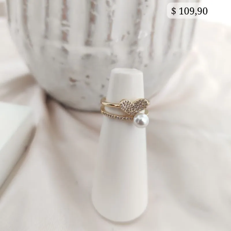 ANEL 2 EM 1 CORAÇÃO CRAVEJADO COM PEROLA ANEL 2 EM 1 CORAÇÃO CRAVEJADO COM PEROLA