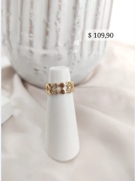 ANEL COM DETALHES EM CIRCULO CRAVEJADO E LISOS