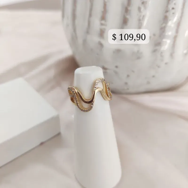 ANEL DUPLA ONDA LISA E CRAVEJADA ZIRCONIA ANEL DUPLA ONDA LISA E CRAVEJADA ZIRCONIA