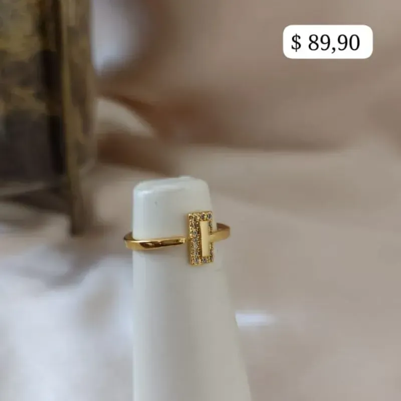 ANEL REGULAVEL PONTA RETANGULAR LISA E CRAVEJADO ZIRCONIA ANEL REGULAVEL PONTA RETANGULAR LISA E CRAVEJADO ZIRCONIA