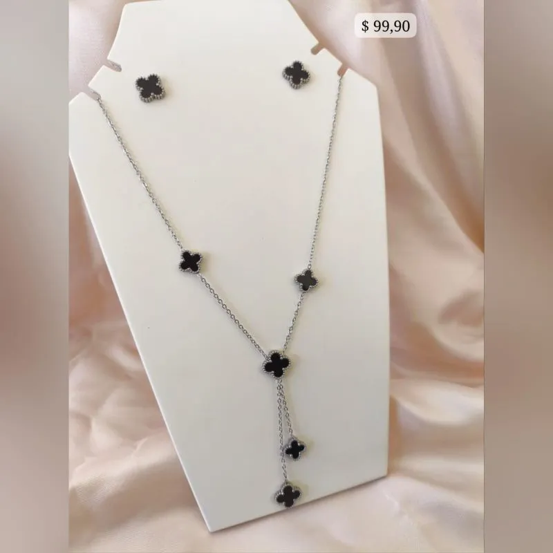 CONJUNTO GRAVATINHA EM AÇO TREVO PRETO