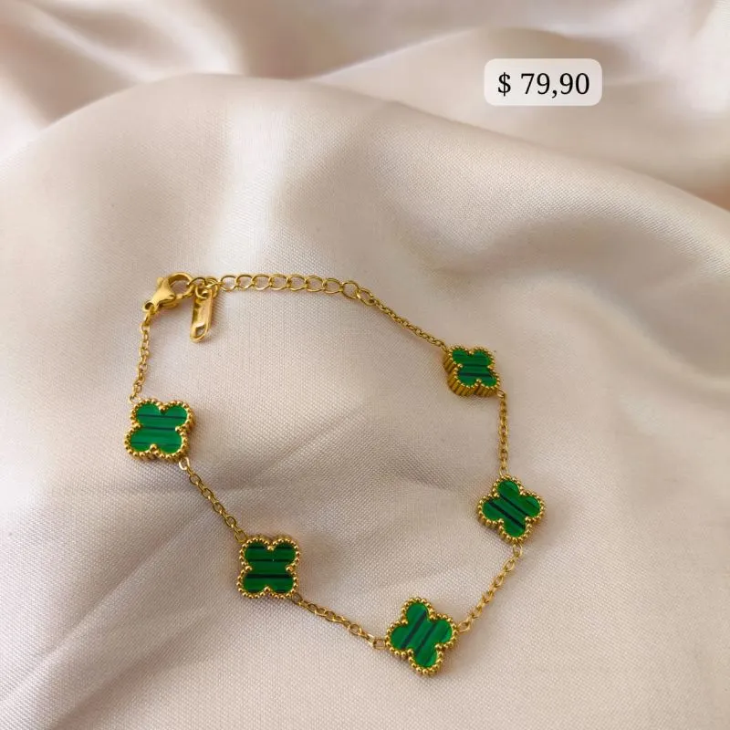 PULSEIRA EM AÇO DE TREVO VERDE PEQUENO PULSEIRA EM AÇO DE TREVO VERDE PEQUENO