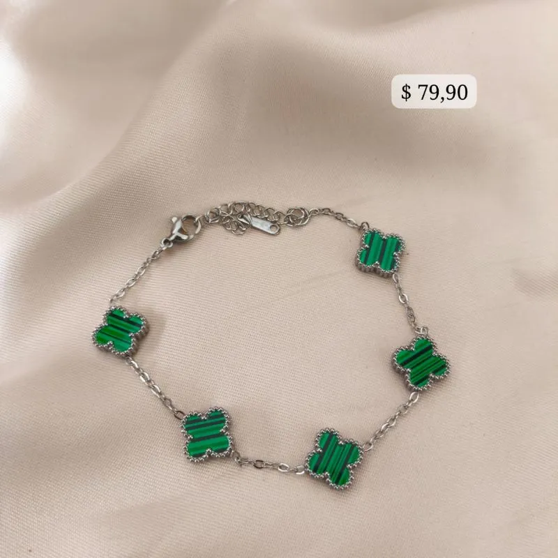 PULSEIRA EM AÇO DE TREVO VERDE PEQUENO