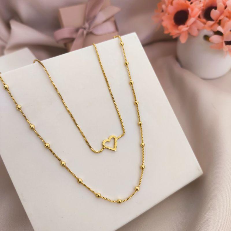 COLAR 2 EM 1 COM MINI ESFERAS E VENESIANA COM CORAÇÃO VAZADO