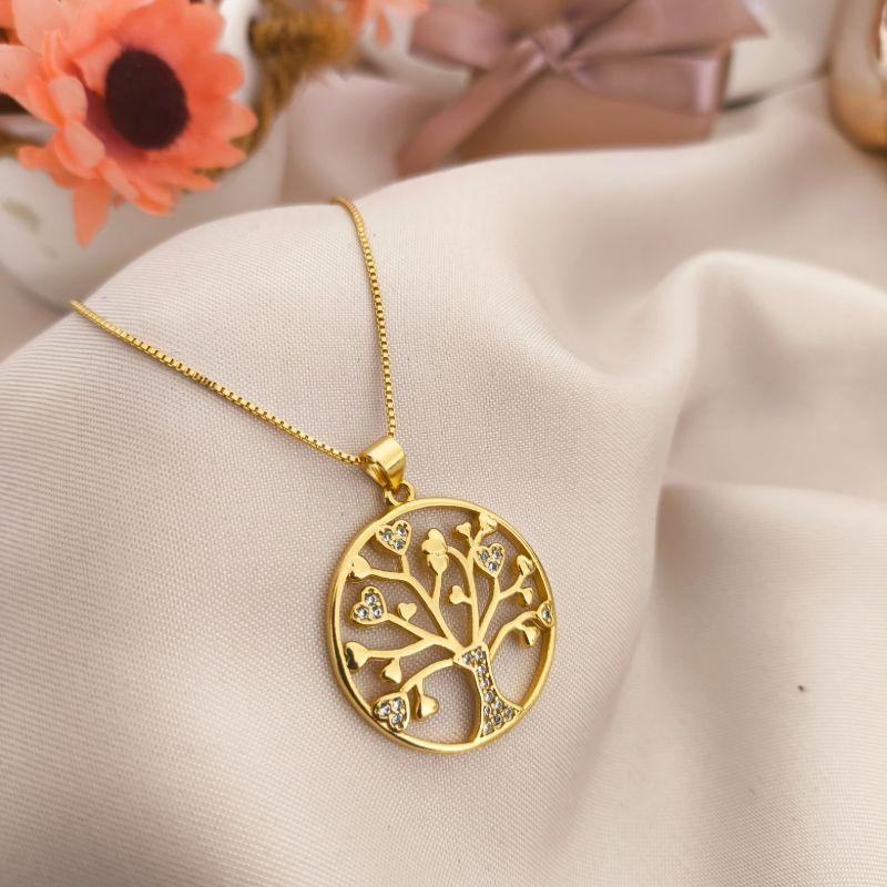 COLAR ARVORE DA FIVA COM FOLHAS DE CORAÇÃO  CRAVEJADO EM MICRO ZIRCONIA COLAR ARVORE DA FIVA COM FOLHAS DE CORAÇÃO  CRAVEJADO EM MICRO ZIRCONIA