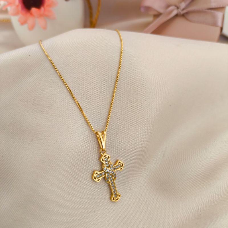 COLAR COM CRUZ CRAVEJEDA COM MICRO ZIRCONIA COM INFNITO NO MEIO