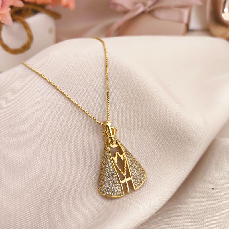 COLAR NOSSA SENHORA APARECIDA  CRAVEJADO EM MICRO ZIRCONIA