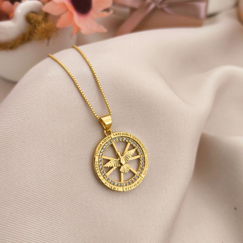 COLAR ESPIRITO SANTO REDONDO  CRAVEJADO EM MICRO ZIRCONIA AO REDOS