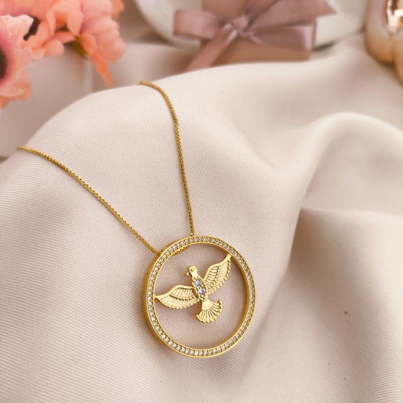 COLAR ESPIRITO SANTO REDONDO VAZADO CRAVEJADO EM MICRO ZIRCONIA COLAR ESPIRITO SANTO REDONDO VAZADO CRAVEJADO EM MICRO ZIRCONIA