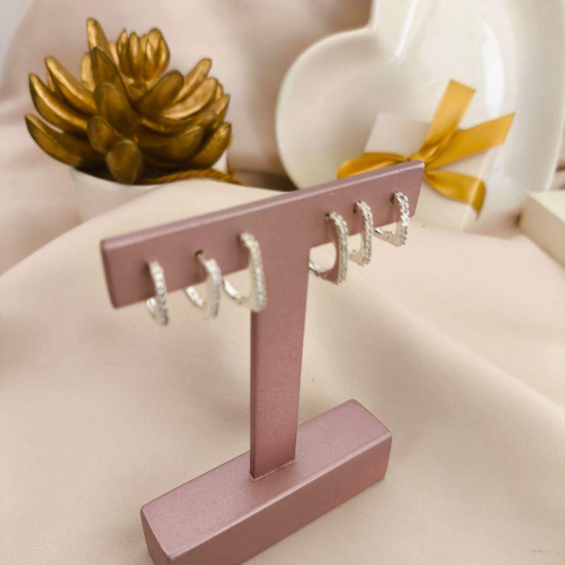 ARGOLA DUPLA QUADRADA COM 1 FILA DE ZIRCONIA NA FRENTE