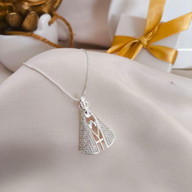 COLAR NOSSA SENHORA APARECIDA  CRAVEJADO EM MICRO ZIRCONIA