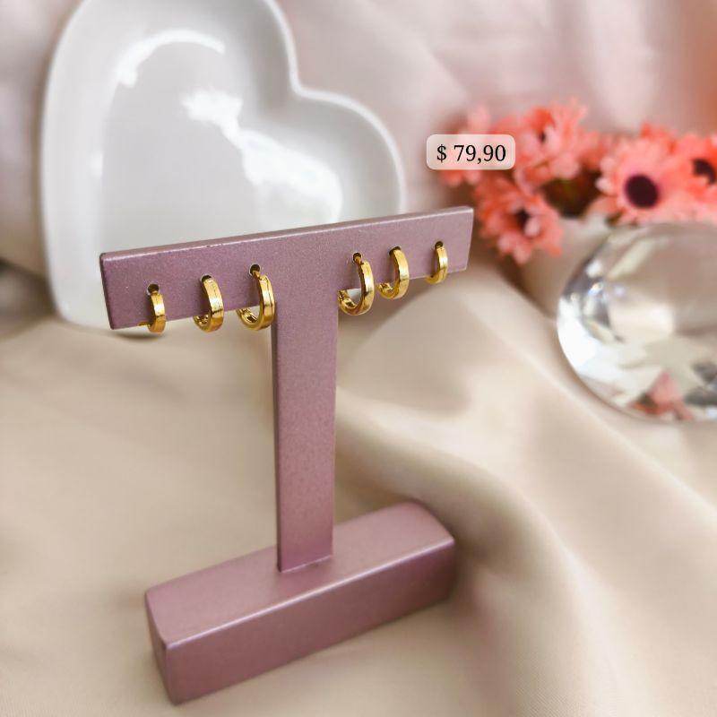 BRINCO TRIO DE ARGOLAS QUADRICULADA LISAS P,M,G 2 BRINCO TRIO DE ARGOLAS QUADRICULADA LISAS P,M,G 2