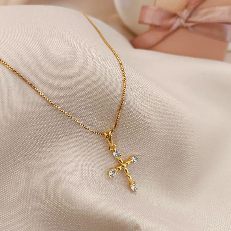 COLAR DE CRUZ COM 4 PEDRAS OVAIS COLAR DE CRUZ COM 4 PEDRAS OVAIS