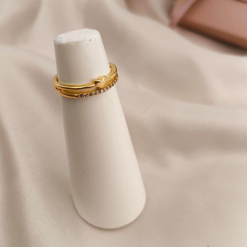 ANEL 2 EM 1 LISO COM CORAÇÃO E CRAVEJADO EM MICRO ZIRCONIA ANEL 2 EM 1 LISO COM CORAÇÃO E CRAVEJADO EM MICRO ZIRCONIA
